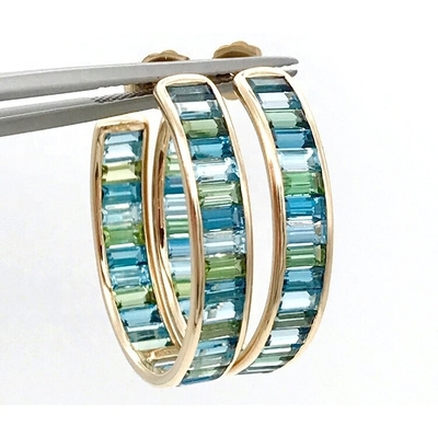 Joyería Material principal Bagueta de plata Topazo azul y verde perchas de estudio para el estilo clásico