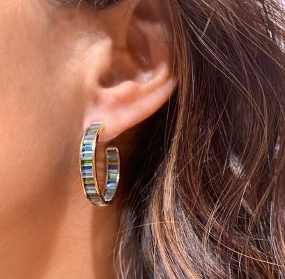 Joyería Material principal Bagueta de plata Topazo azul y verde perchas de estudio para el estilo clásico