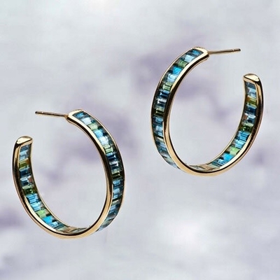 Joyería Material principal Bagueta de plata Topazo azul y verde perchas de estudio para el estilo clásico