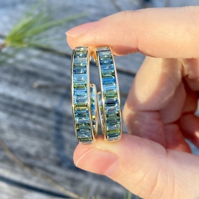 Joyería Material principal Bagueta de plata Topazo azul y verde perchas de estudio para el estilo clásico