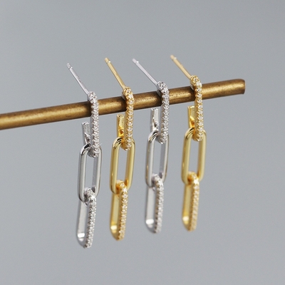 Retro Paperclip Rectangular Chain Los aretes en plata esterlina 925 para la noche de las damas