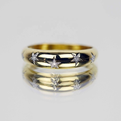 Anillos con cúpula 14k 18k Oro Chunky Star Set Anillo de banda de diamantes para trajes elegantes