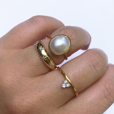 Anillos con cúpula 14k 18k Oro Chunky Star Set Anillo de banda de diamantes para trajes elegantes