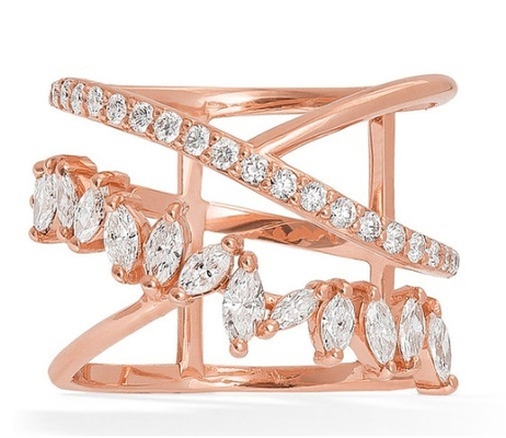 Declaración de partido Pieza de plata esterlina Rodo revestido Zig Zag Anillo de diamante para mujeres