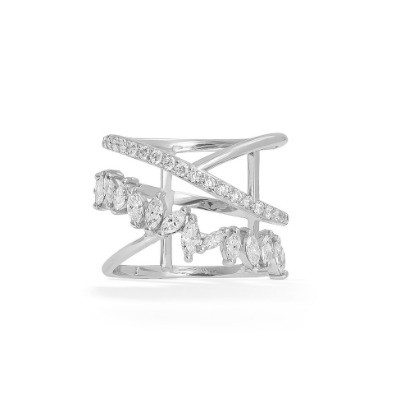 Declaración de partido Pieza de plata esterlina Rodo revestido Zig Zag Anillo de diamante para mujeres