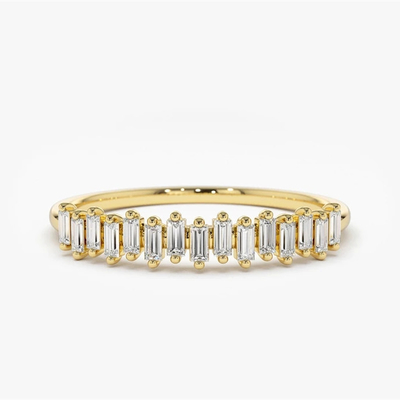 925 de plata CZ Diamante Baguette Anillo de la eternidad femenino con dorado amarillo