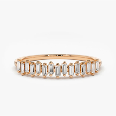 925 de plata CZ Diamante Baguette Anillo de la eternidad femenino con dorado amarillo