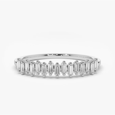 925 de plata CZ Diamante Baguette Anillo de la eternidad femenino con dorado amarillo