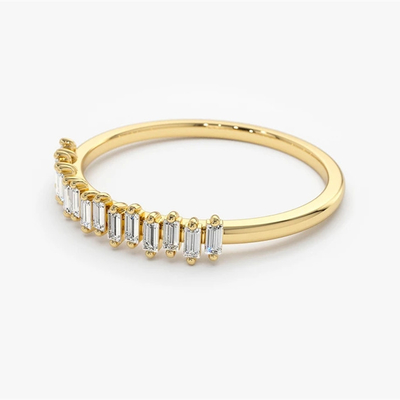 925 de plata CZ Diamante Baguette Anillo de la eternidad femenino con dorado amarillo