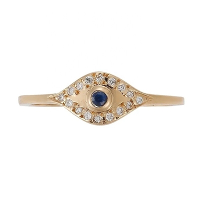 925 de plata esterlina Evil Eye Anillo de banda de diamante con platado de plata estilo clásico