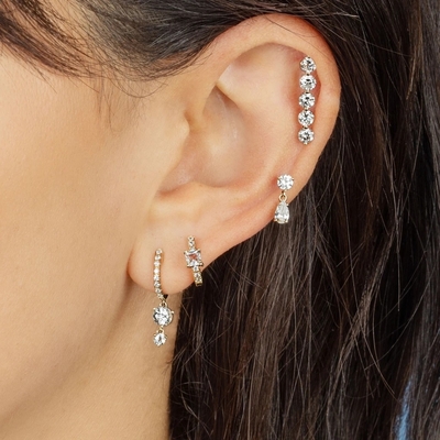 925 de plata esterlina Mini Oro Revestido Baguette Hoop Huggie Aretes para Mujeres Joyería