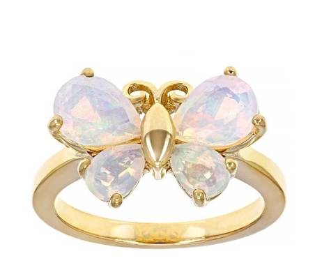Joyería fina Anillo de mariposa de ópal etíope multicolor Oro amarillo sobre plata esterlina