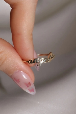 Anillo de nombre de ángel de oro sólido para mujeres hecho a mano Brillo 925 de plata esterlina Moderno N/A