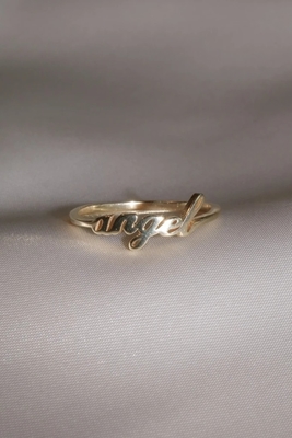 Anillo de nombre de ángel de oro sólido para mujeres hecho a mano Brillo 925 de plata esterlina Moderno N/A