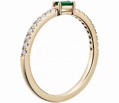 Joyería fina Anillo de plata esterlina 925 con piedras verdes o blancas y dorado de 18K