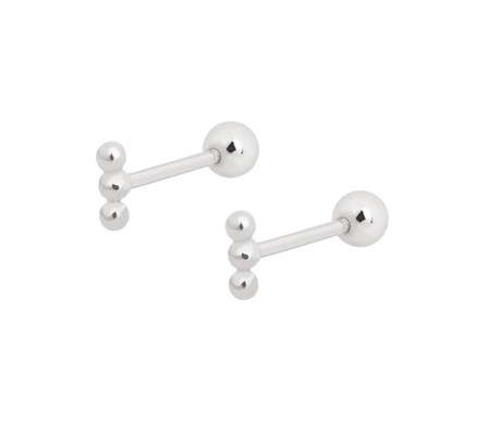 Mini Barbell con cuentas de plata con tornillo trasero 925 de plata esterlina
