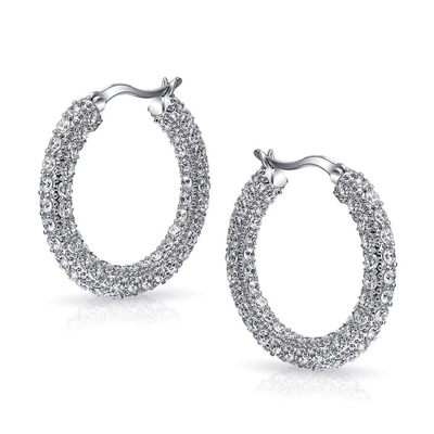 925 plata esterlina de novia pave blanco CZ aretes de aro para novias de moda