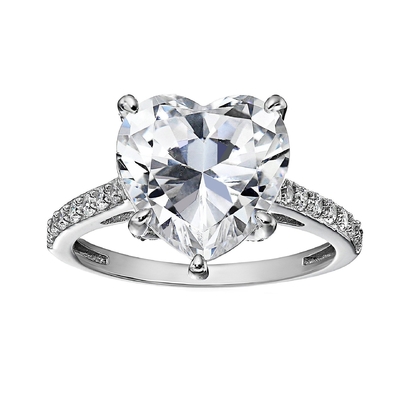 Tecnología de inserción de micro inserción Corte de corazón CZ Piedra 925 Anillos de compromiso de plata esterlina