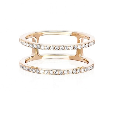Anillos apilables de doble fila blanco CZ Oro 18K Revestido Real 925 Plata Esterlina Cristal cúbico de zircón Joyería