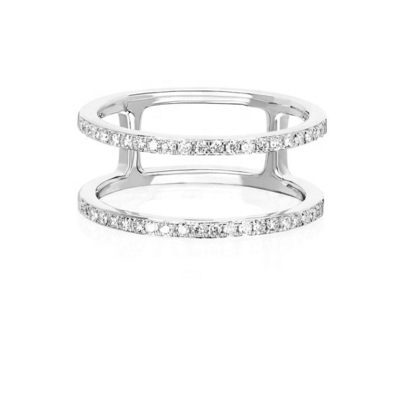 Anillos apilables de doble fila blanco CZ Oro 18K Revestido Real 925 Plata Esterlina Cristal cúbico de zircón Joyería