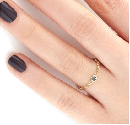 Tamaño de piedra de 3 mm Popular Revestido de oro 925 Plata Setting de bisel Negro CZ Anillo de cadena Beneficio