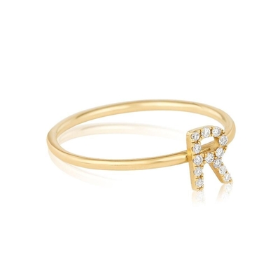 Joyería de plata personalizada 18K dorada apilada inicial CZ anillos delgados para mujeres