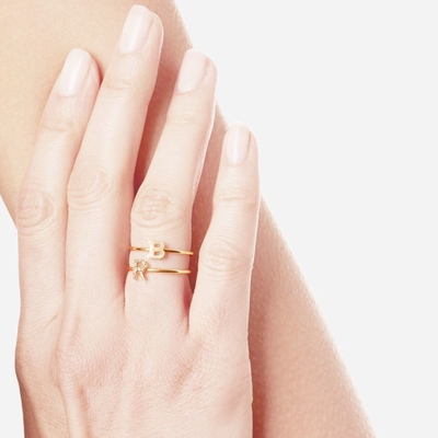 Joyería de plata personalizada 18K dorada apilada inicial CZ anillos delgados para mujeres