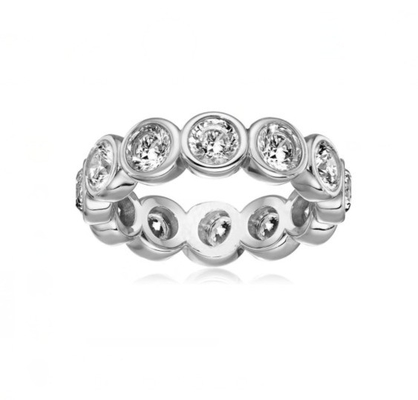 CLASSIC Ins 18K Revestimiento de bisel dorado CZ Eternity Band 925 Anillos de plata esterlina