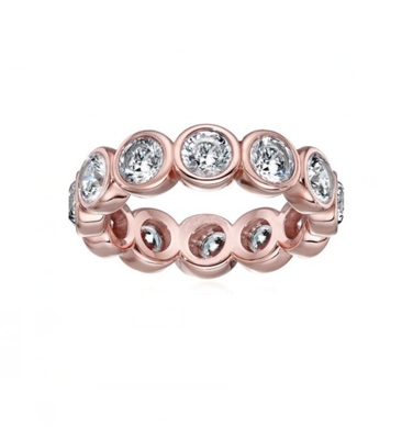 CLASSIC Ins 18K Revestimiento de bisel dorado CZ Eternity Band 925 Anillos de plata esterlina