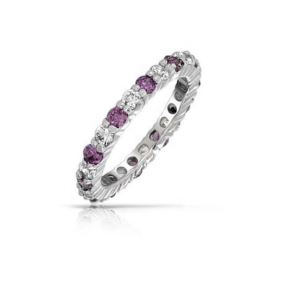 Anillo de la banda de la eternidad de plata 925 con dorado rosa y piedra de nacimiento