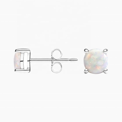 18K Oro 6MM Solitaire Opal Stud Los aretes para mujeres y niñas Joyería fina