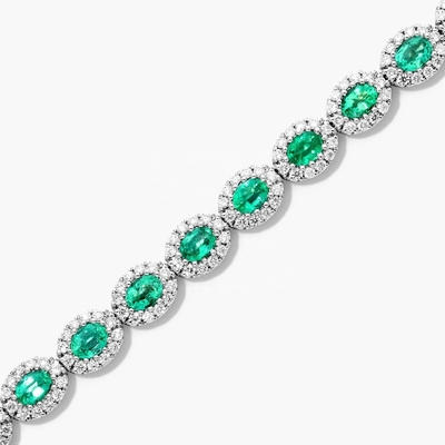 5.7 mm de ancho Circón Brazalete de tenis Oval Esmeralda Blanco 14K Oro Brazalete Mujeres