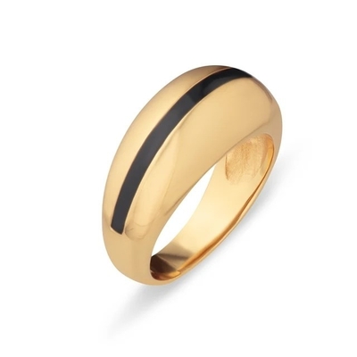 Venta al por mayor 18K Oro Revestido Rayas Rosa Cúpula de Esmalte 925 Plata Esterlina Anillo de Mujeres