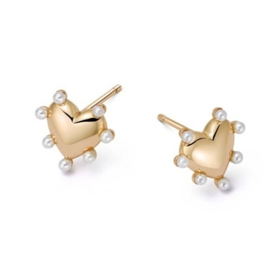 En forma de corazón Perlas de punta de orejas hechas a mano en 925 Sterling Plata 14K Oro para niñas Moda Joyería fina