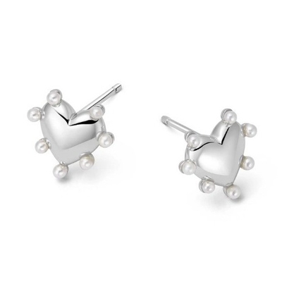 En forma de corazón Perlas de punta de orejas hechas a mano en 925 Sterling Plata 14K Oro para niñas Moda Joyería fina