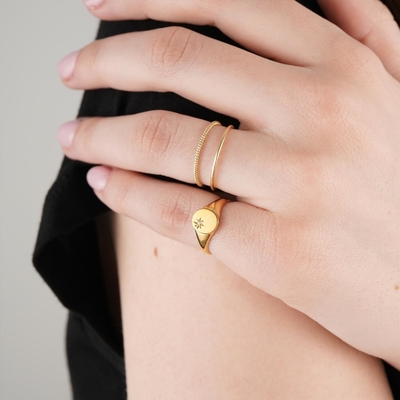 Anillo de sello de girasol de oro Vermeil 18K con diseño minoritario en plata esterlina 925