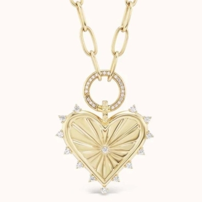 18K Oro Blanco CZ con puntas Amor Corazón Encanto Collar 925 Pendientes de Plata