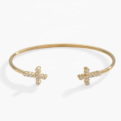 925 14K de oro Cruz Brazalete con cristal de zircón pavimentado para mujeres