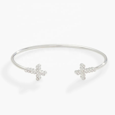925 14K de oro Cruz Brazalete con cristal de zircón pavimentado para mujeres