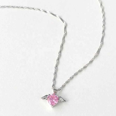 S925 Plata Esterlina Alas de Amor Collar Mujeres Corazón Circón Clavícula Cadena Joyería