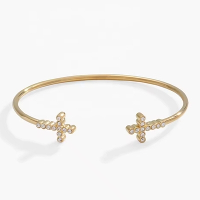 Patio con incrustación de cristal Zircon 925 de plata esterlina brazalete de cruz de 18K brazalete de oro