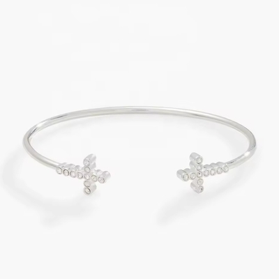 Patio con incrustación de cristal Zircon 925 de plata esterlina brazalete de cruz de 18K brazalete de oro