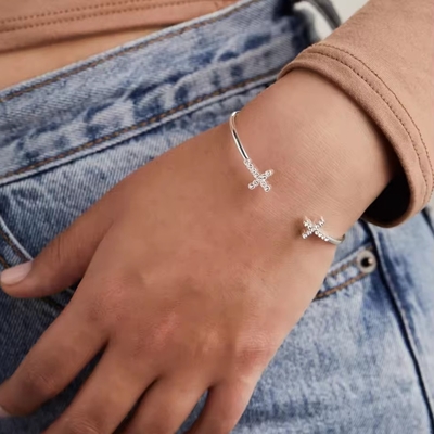 Patio con incrustación de cristal Zircon 925 de plata esterlina brazalete de cruz de 18K brazalete de oro