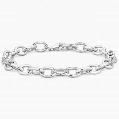 Chic estilo Micro Inserción tecnología de incrustación 925 Sterling Plata Blanco Oro Brazalete de enlace