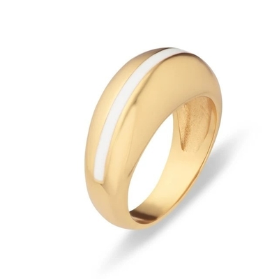 Venta al por mayor 18K Oro Revestido Rayas Rosa Cúpula de Esmalte 925 Plata Esterlina Anillo de Mujeres