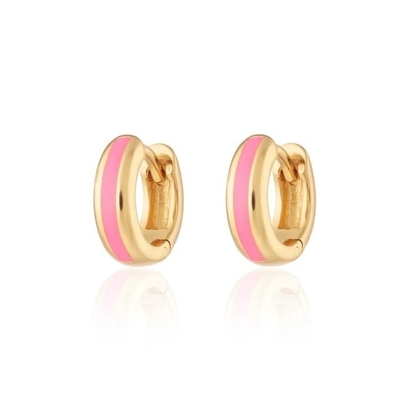925 Logotipo personalizado 18K dorado rosado con esmalte de esmalte, pendientes de abrazo para mujeres