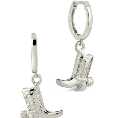 Botas de vaquero Micro delicado de latón de la gota de los aretes Blanco CZ Piedra de latón Dangle los aretes