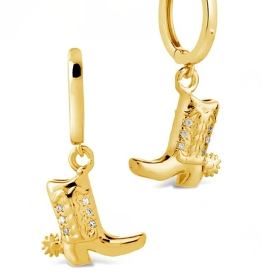 Botas de vaquero Micro delicado de latón de la gota de los aretes Blanco CZ Piedra de latón Dangle los aretes