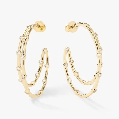 Orecillos de aro de zirconia cúbica blanca Conjunto de bisel Orecillos de aro gemelo de oro 18K
