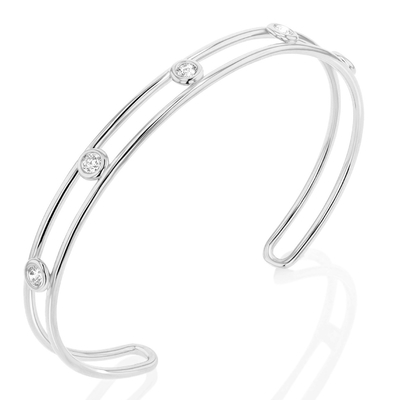 Brazalete de manguito de zirconia cúbico de diamante de platino ancho 6 mm brazalete de manguito CZ